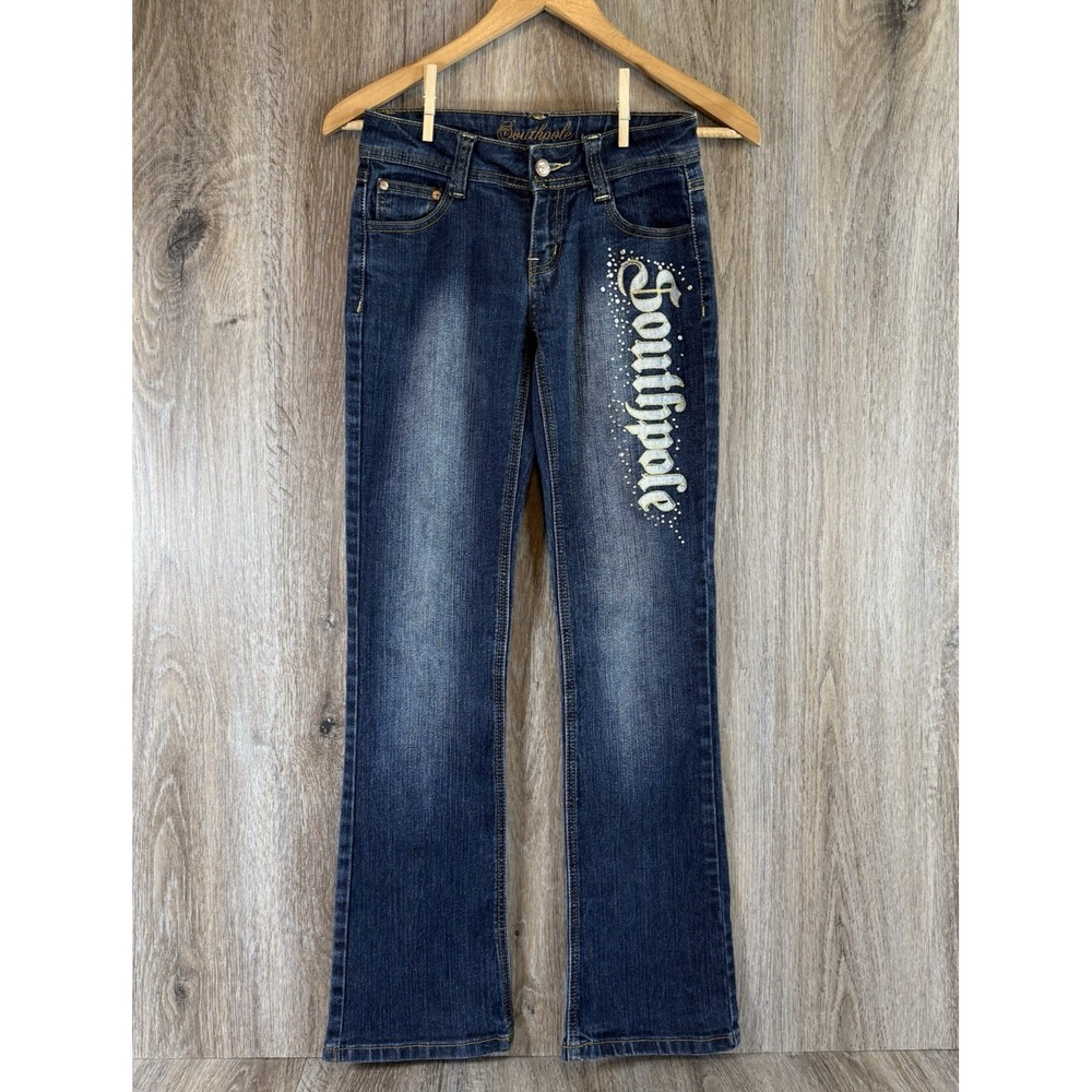 90s Southpole Jeans Womens Juniors 1 Bootcut Low Rise Fade Embroidered 25x29.5 - Picture 3 of 13